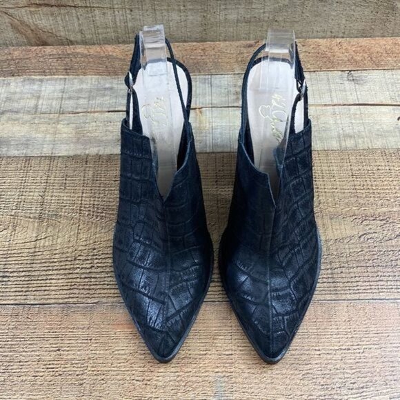 42 Gold Black Croc Slingback Mules Ankle Booties Womens 7.5M Pointed‎ Toe - Picture 3 of 13